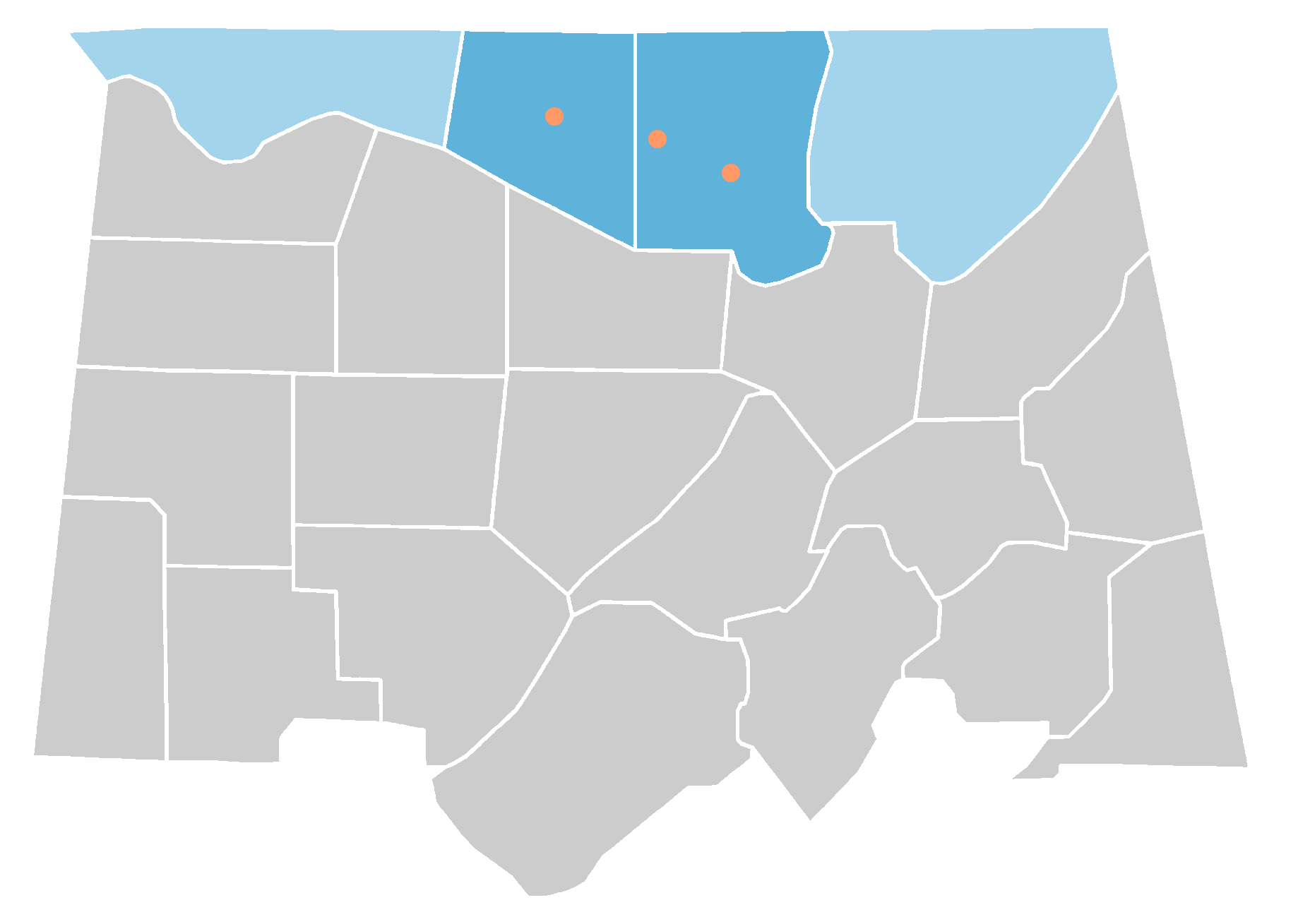 HVAC service area map covering Madison County, Limestone County, and surrounding North Alabama communities